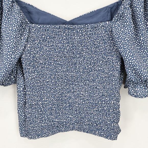 Abercrombie & Fitch Puff Sleeve Semi Cropped Babydoll Blouse Blue Dot Print XS - Picture 6 of 7